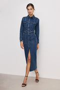 FIT FOR SUCCESS LONG SLEEVE MIDI DRESS INDIGO724