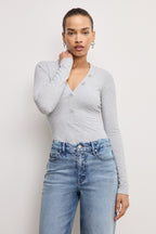 RIBBED HENLEY BODYSUIT HEATHER GREY001