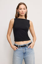 SUPER STRETCH BOATNECK TANK BLACK001