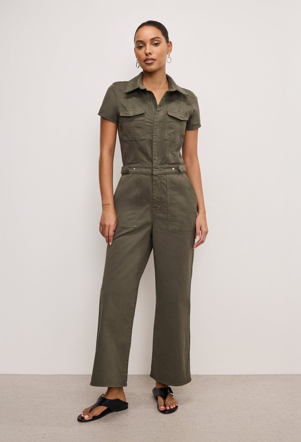 FIT FOR SUCCESS TWILL PALAZZO CROPPED JUMPSUIT FATIGUE001