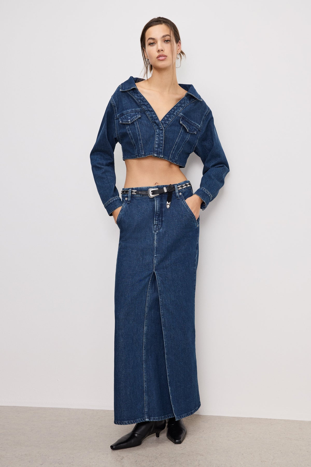 DENIM OFF SHOULDER TOP INDIGO724