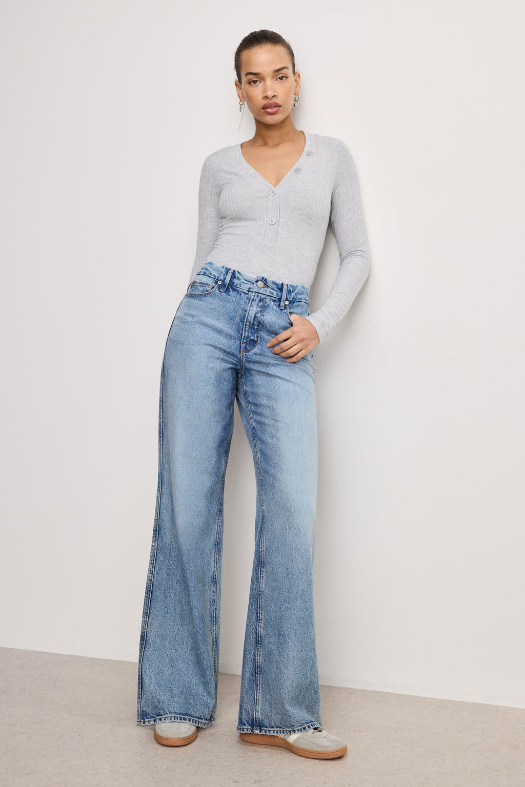 RIBBED HENLEY BODYSUIT HEATHER GREY001