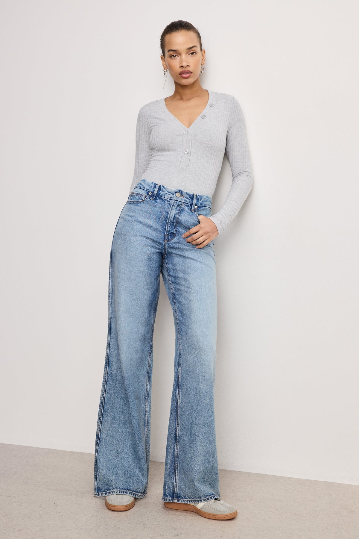 RIBBED HENLEY BODYSUIT HEATHER GREY001