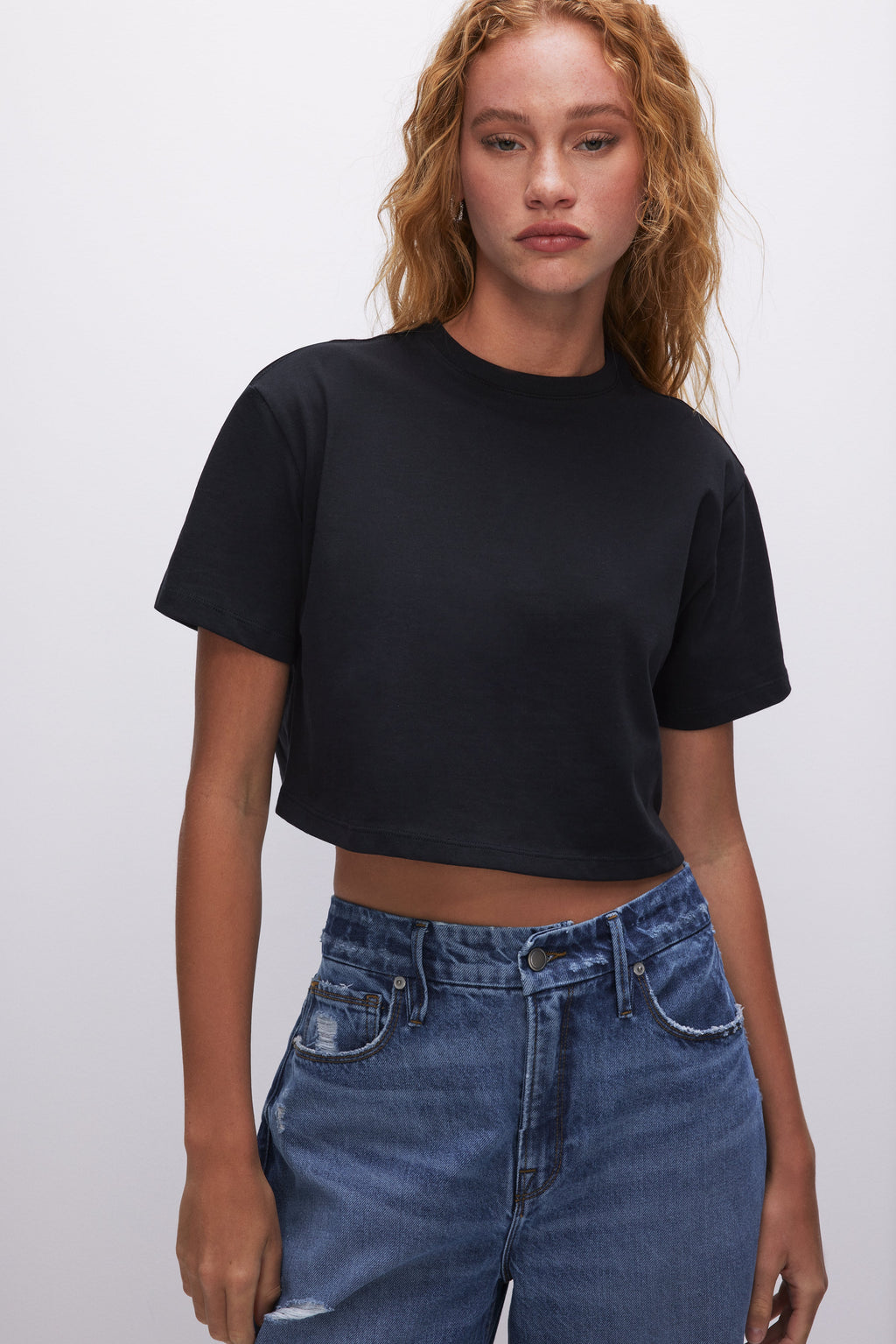 COTTON CROPPED TEE BLACK001