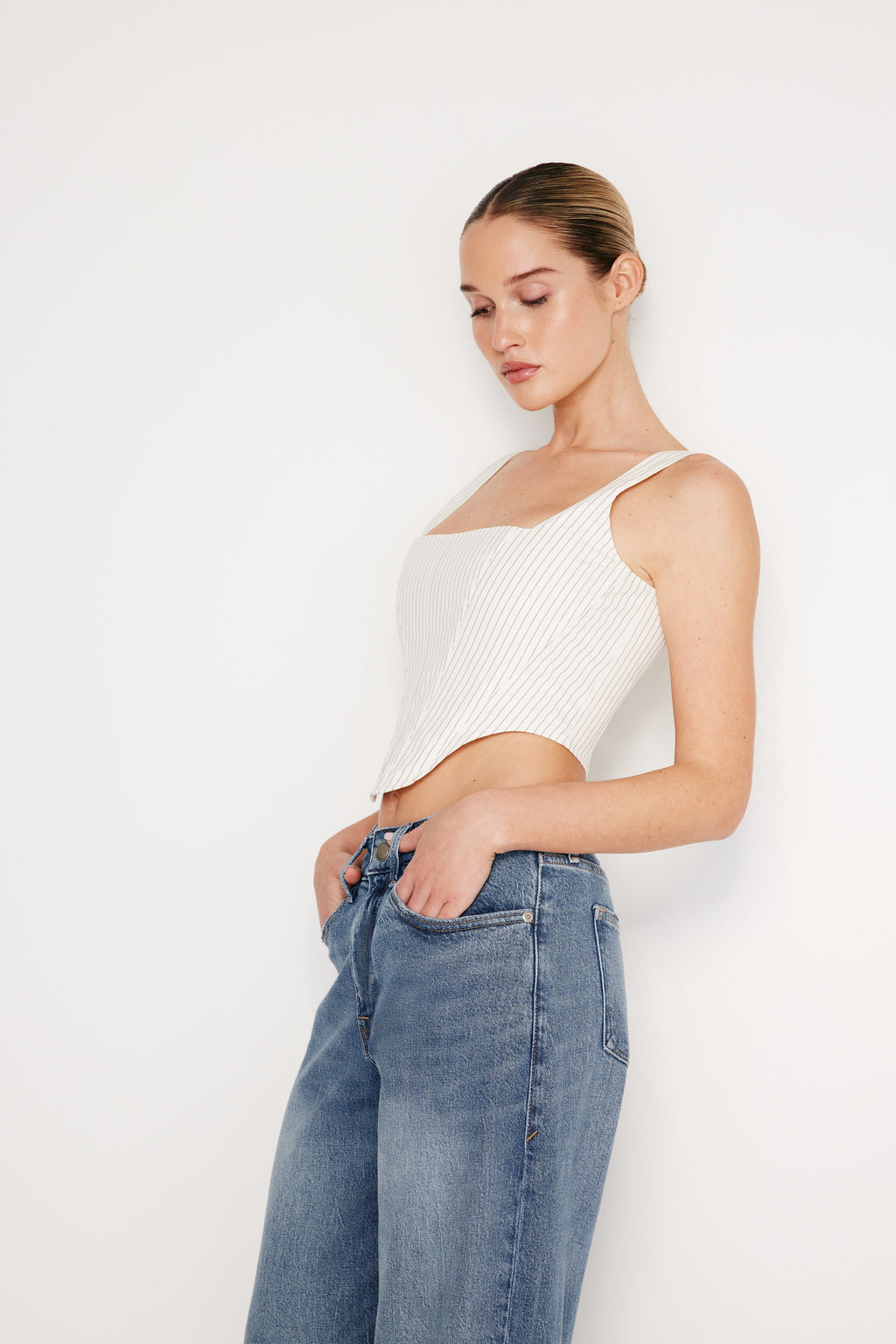 POPLIN CORSET TOP PUTTY PENCIL STRIPE003