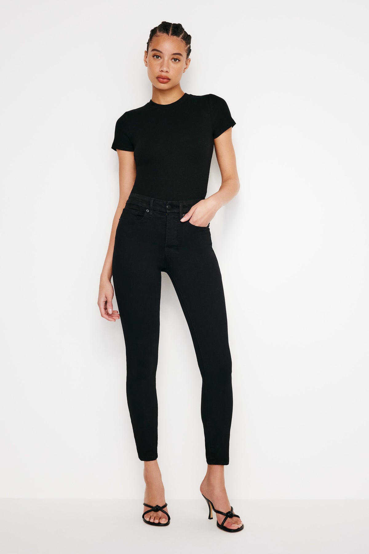 NEVER FADE GOOD LEGS SKINNY CROPPED JEANS BLACK
