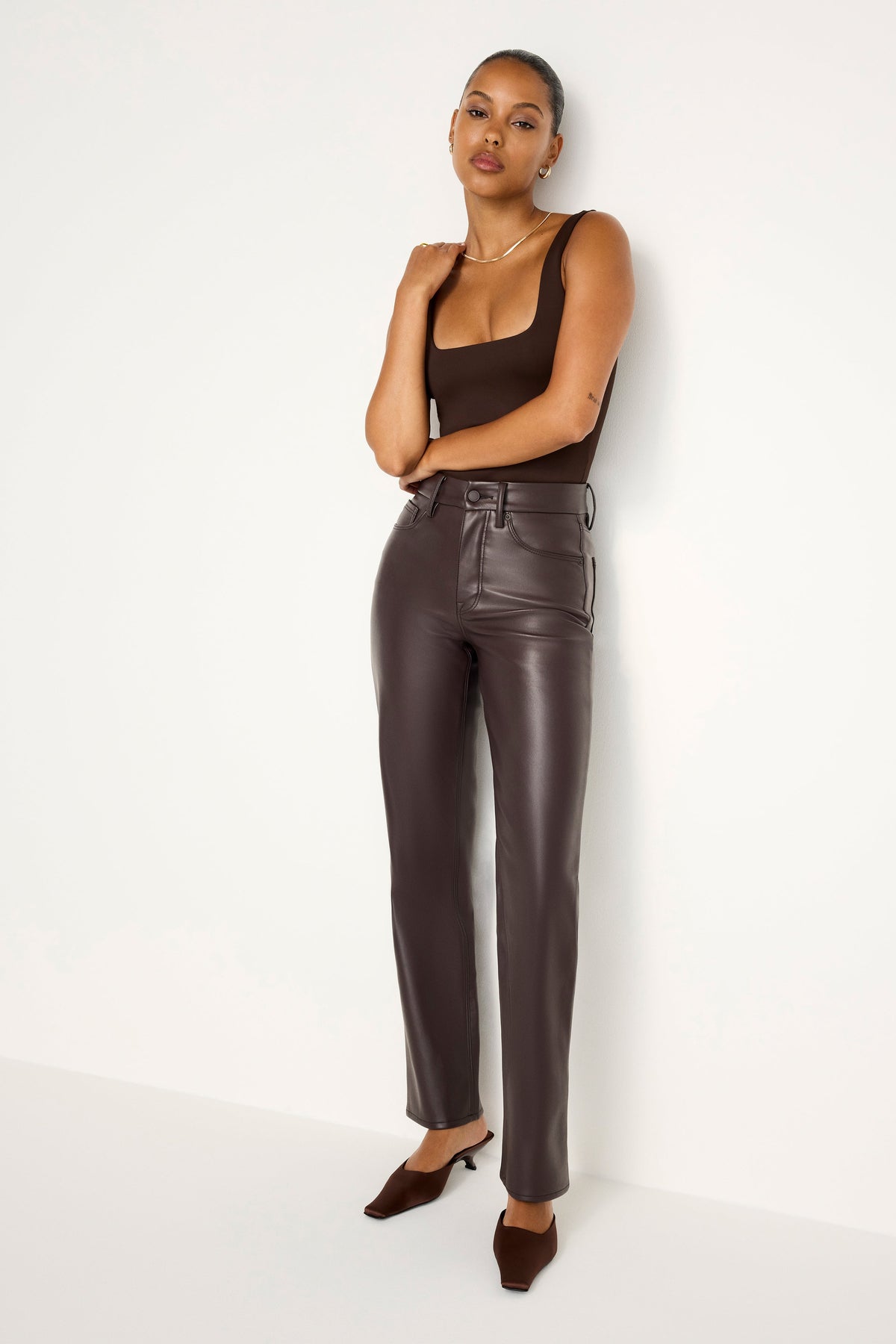 GOOD ICON FAUX LEATHER PANTS BARK003