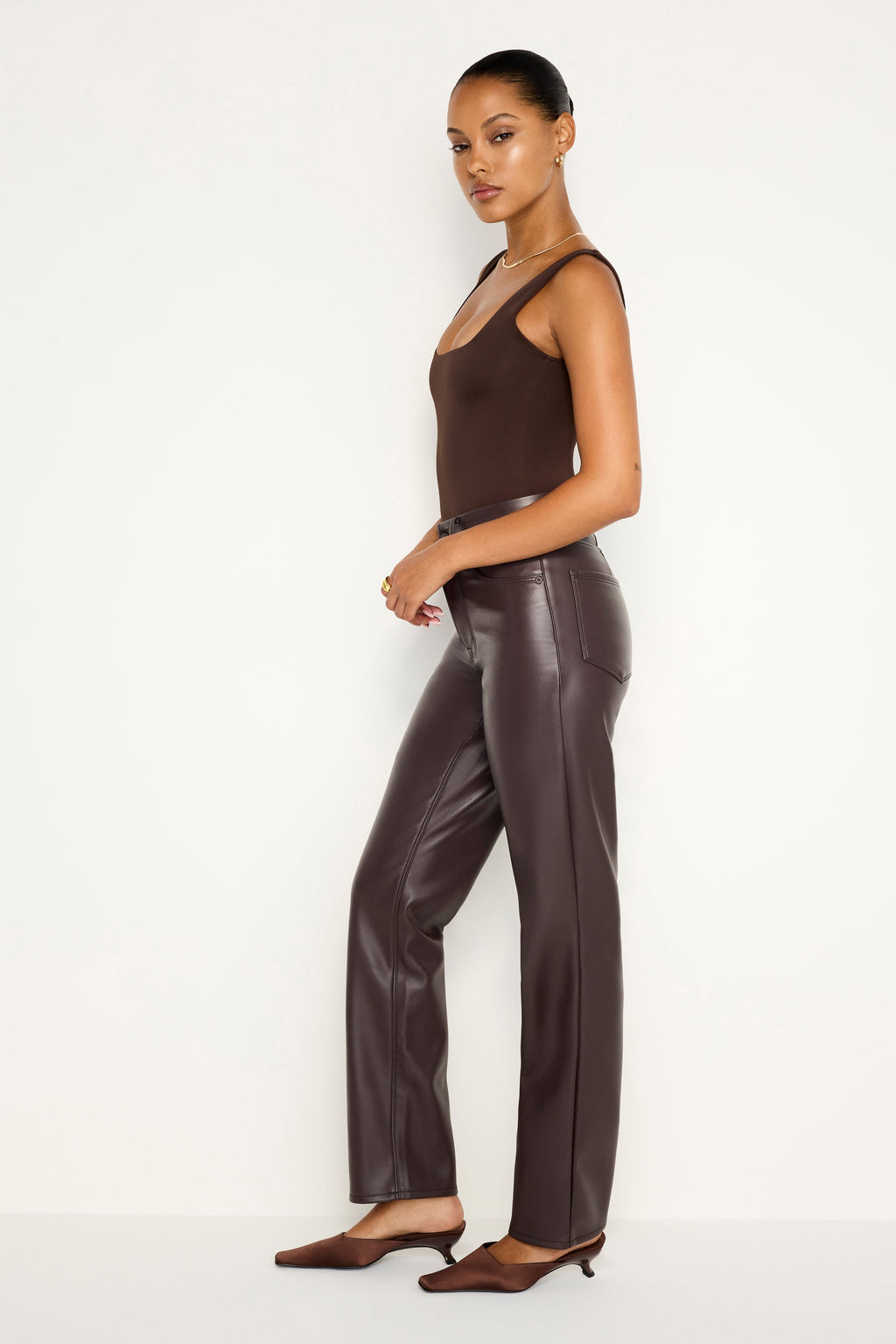 GOOD ICON FAUX LEATHER PANTS BARK003