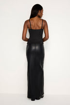 FAUX LEATHER MAXI SKIRT BLACK001