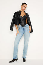 FAUX LEATHER LACE UP BUSTIER BLACK001