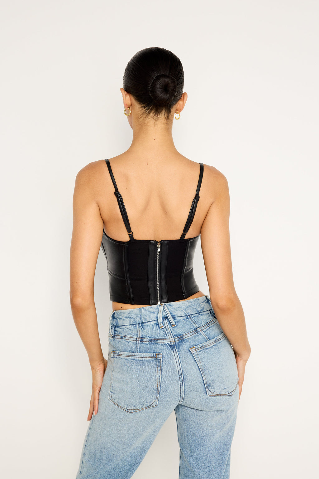FAUX LEATHER LACE UP BUSTIER BLACK001