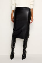 FAUX LEATHER MIDI SKIRT BLACK001