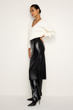 FAUX LEATHER MIDI SKIRT BLACK001