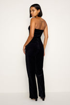 FIT FOR SUCCESS STRAPLESS VELVET JUMPSUIT BLACK001