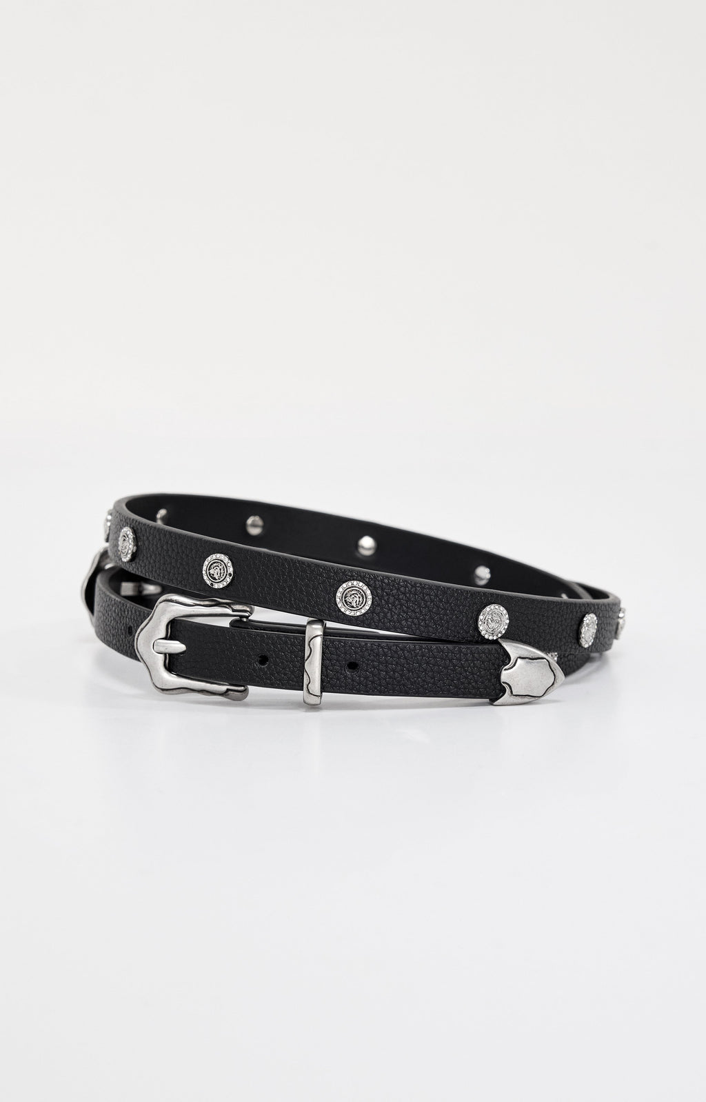 SKINNY DOUBLE BUCKLE BELT BLACK001