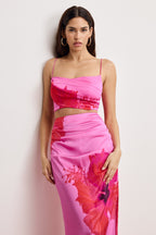 SATIN DRAPED CROP TOP PINK HIBISCUS002