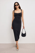 SCULPTING SWEETHEART MIDI DRESS BLACK001