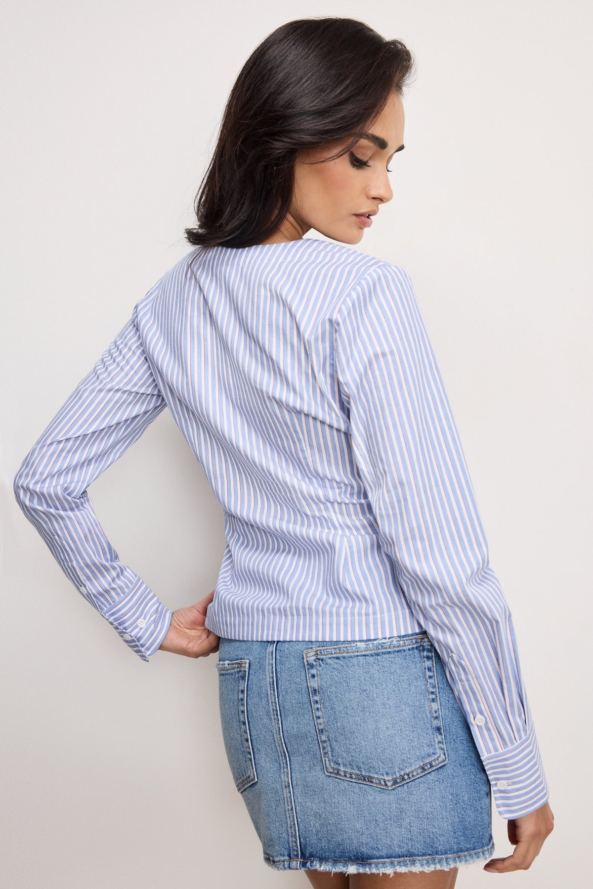 POPLIN RUCHED SHIRT VACAY STRIPE001