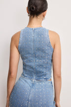 DOLLY CRYSTAL DENIM VEST INDIGO1023