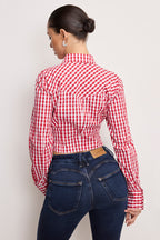 DOLLY COUNTRY CORSET SHIRT CRIMSON AND WHITE GINGHAM