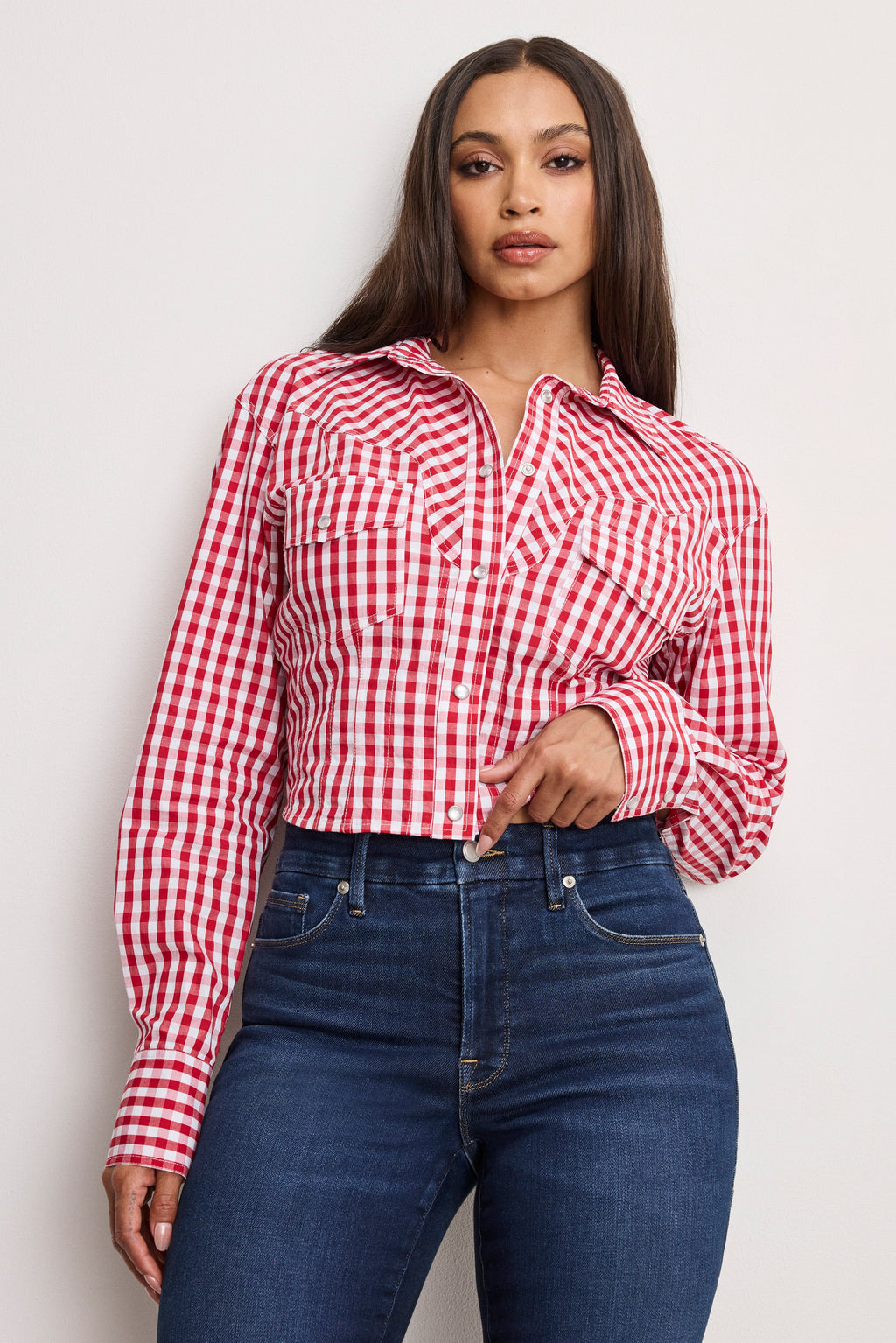 DOLLY COUNTRY CORSET SHIRT CRIMSON AND WHITE GINGHAM