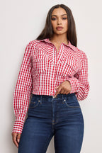 DOLLY COUNTRY CORSET SHIRT CRIMSON AND WHITE GINGHAM