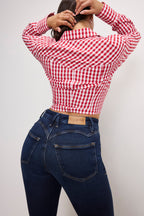 DOLLY COUNTRY CORSET SHIRT CRIMSON AND WHITE GINGHAM
