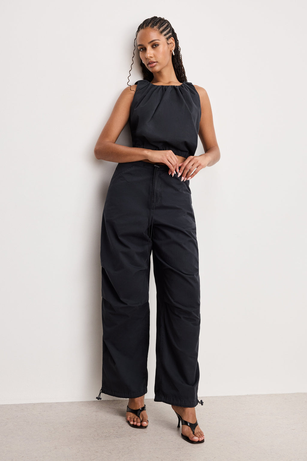 TWILL PARACHUTE PANTS BLACK001