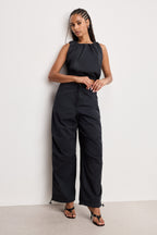 TWILL PARACHUTE PANTS BLACK001