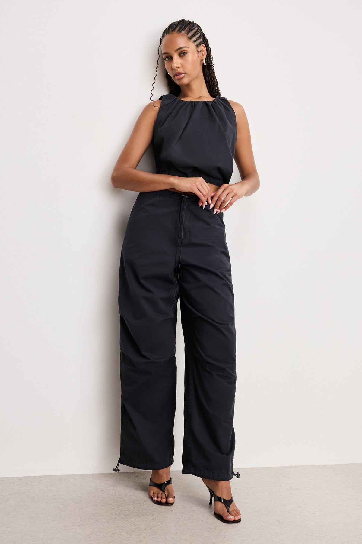 TWILL PARACHUTE PANTS BLACK001