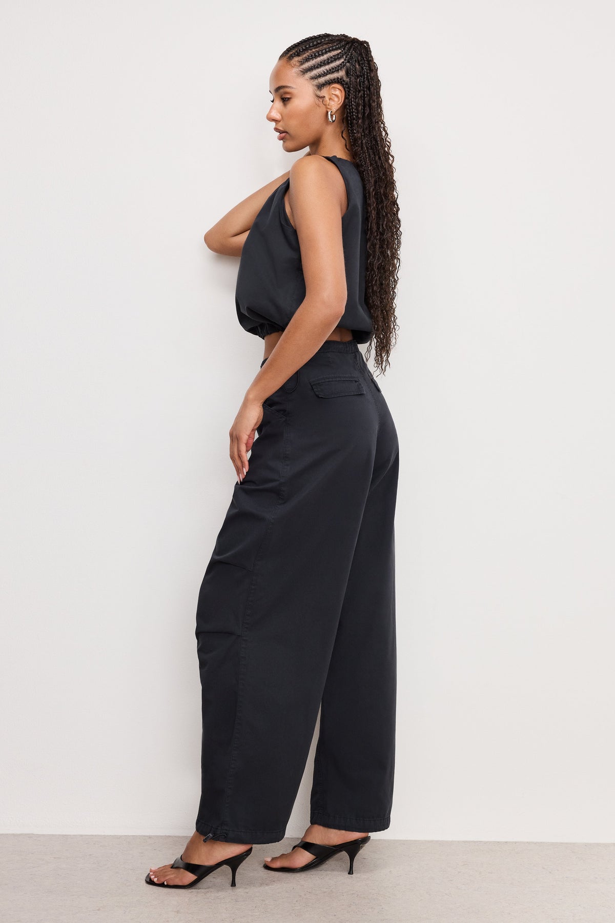 TWILL PARACHUTE PANTS BLACK001