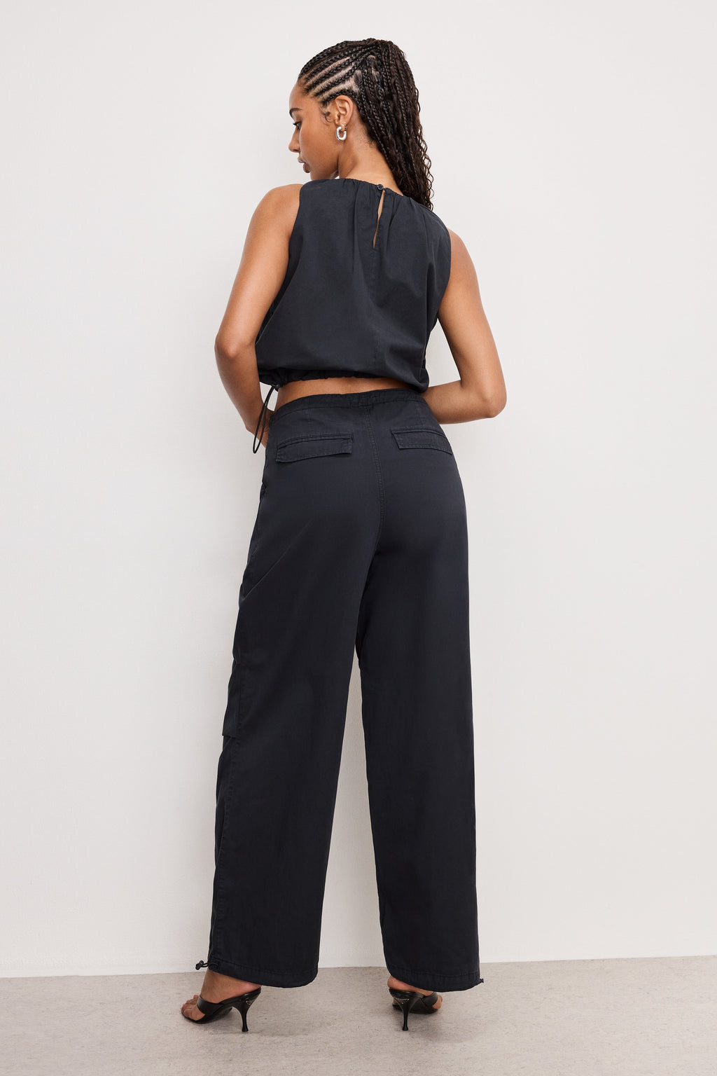 TWILL PARACHUTE PANTS BLACK001