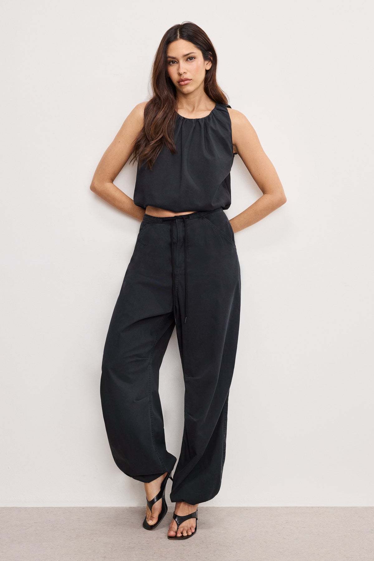 TWILL PARACHUTE PANTS BLACK001