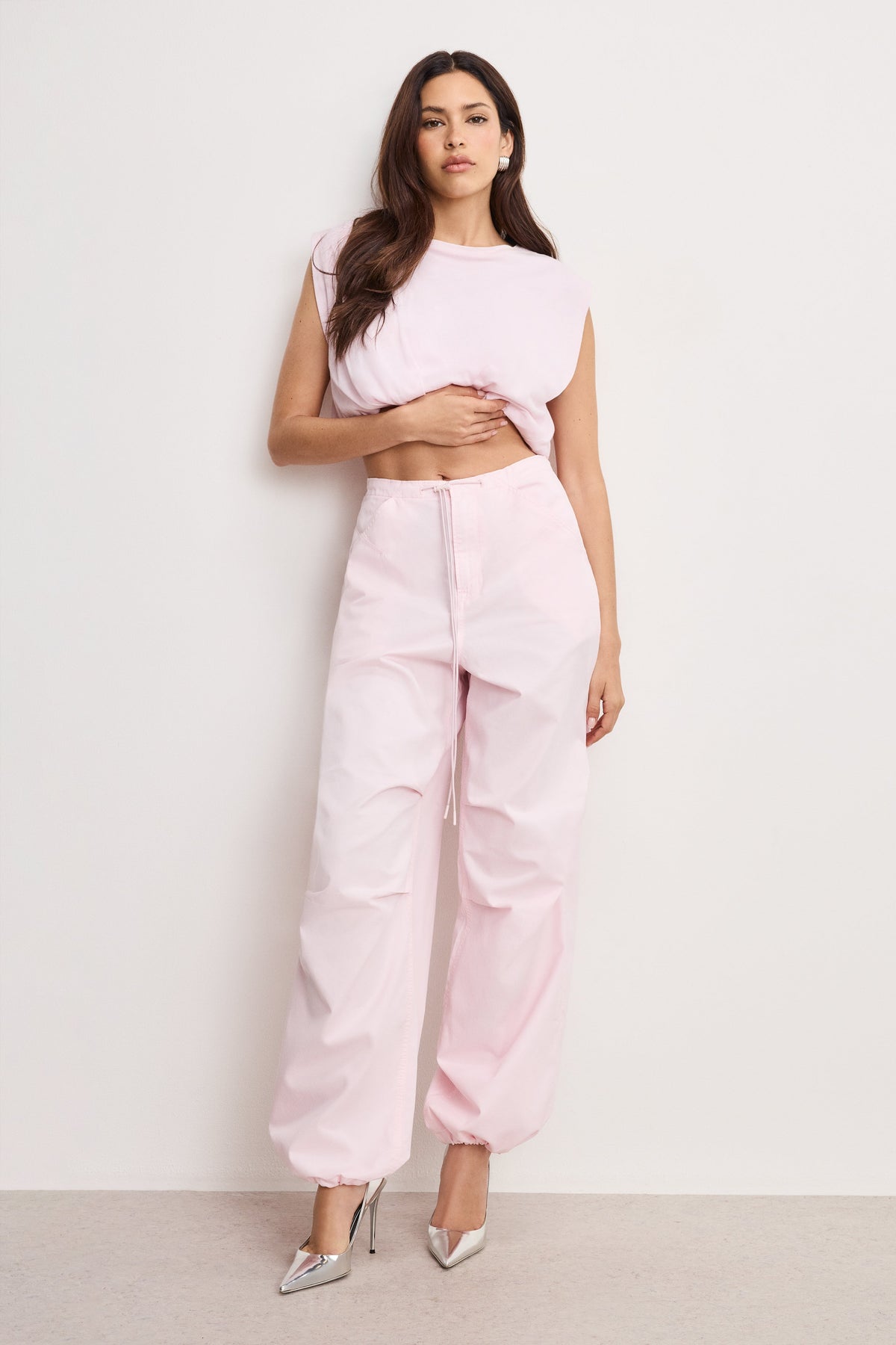 TWILL PARACHUTE PANTS BUBBLEGUM005