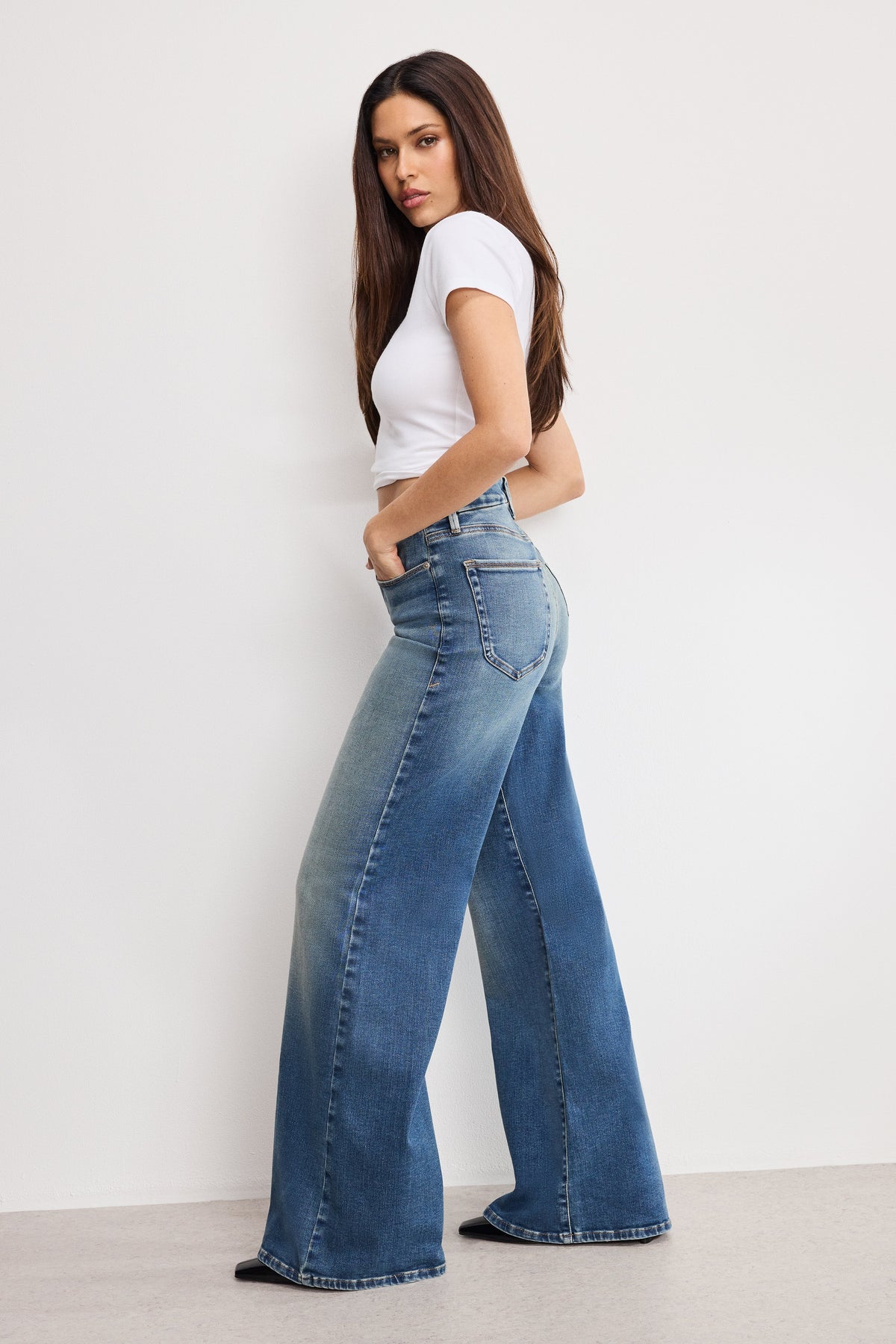 SOFT TECH GOOD WAIST PALAZZO JEANS INDIGO986
