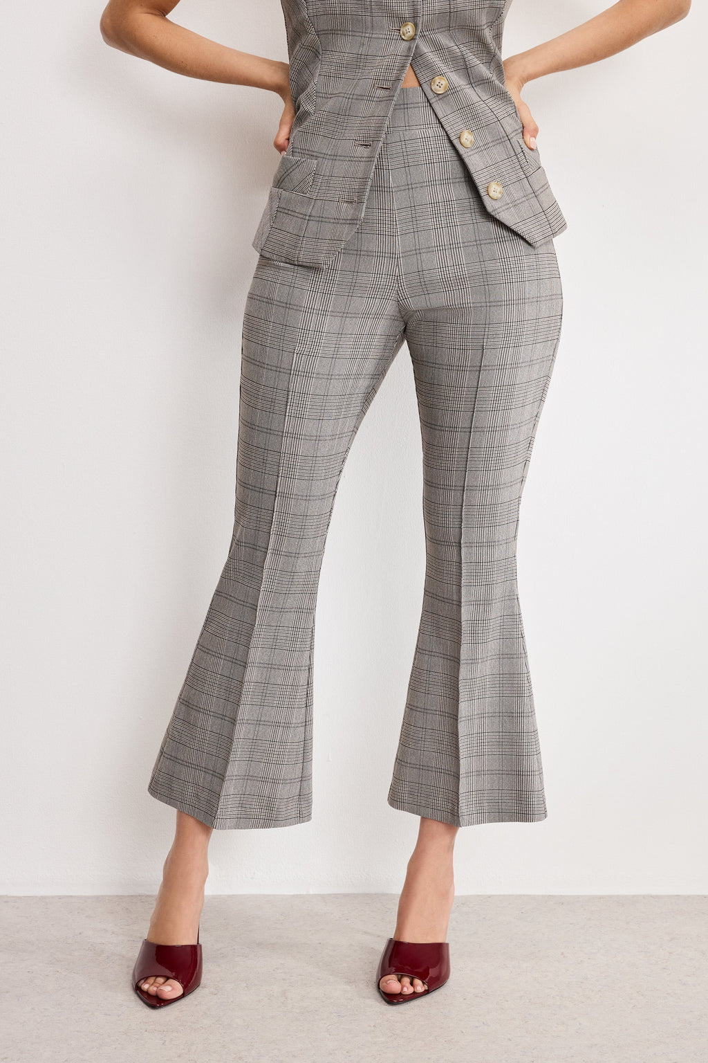 PLAID PULL ON KICK FLARE PANTS GLEN PLAID001