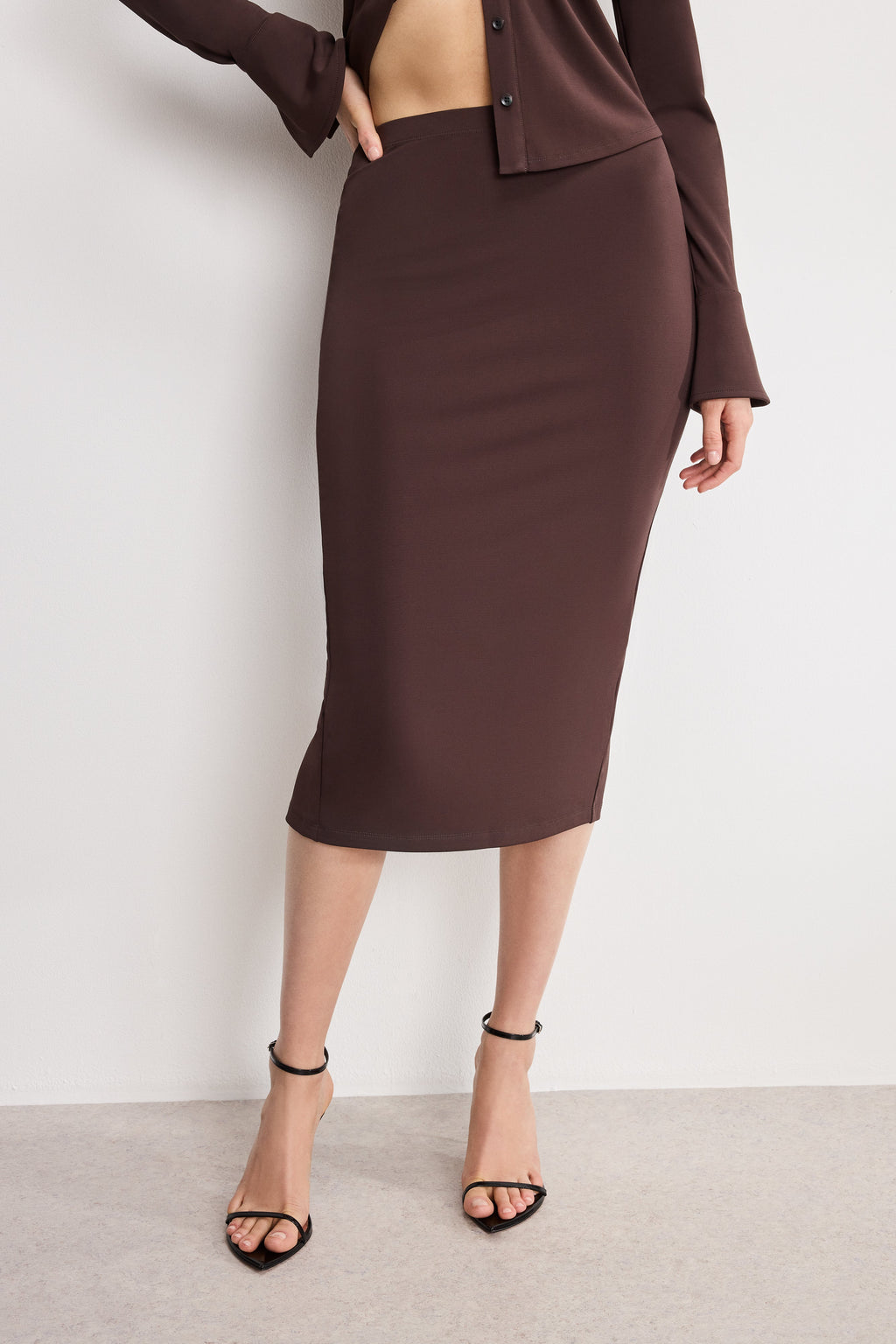 MATTE JERSEY MIDI PENCIL SKIRT BARK003