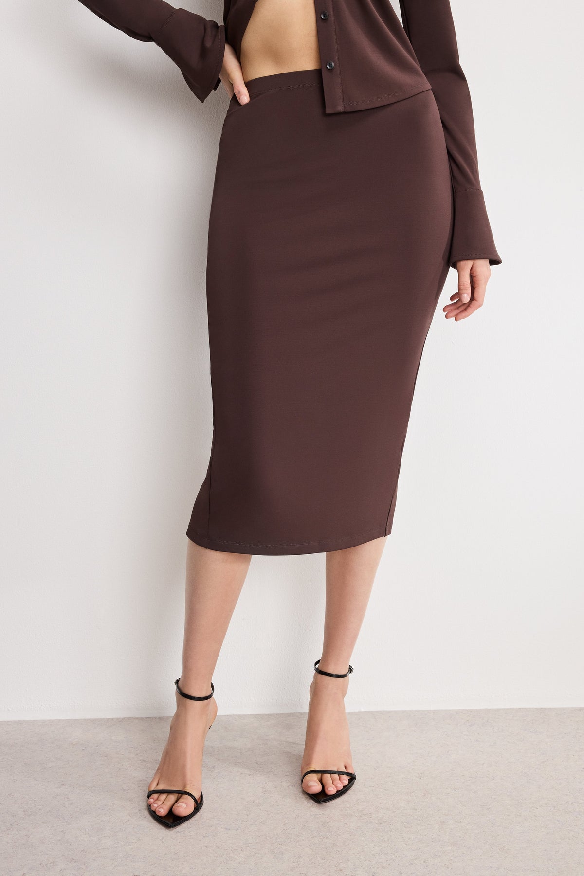 MATTE JERSEY MIDI PENCIL SKIRT BARK003