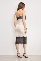 SATIN LACE SLIP MIDI SKIRT ECRU003