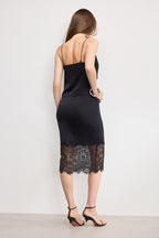 SATIN LACE SLIP MIDI SKIRT BLACK001