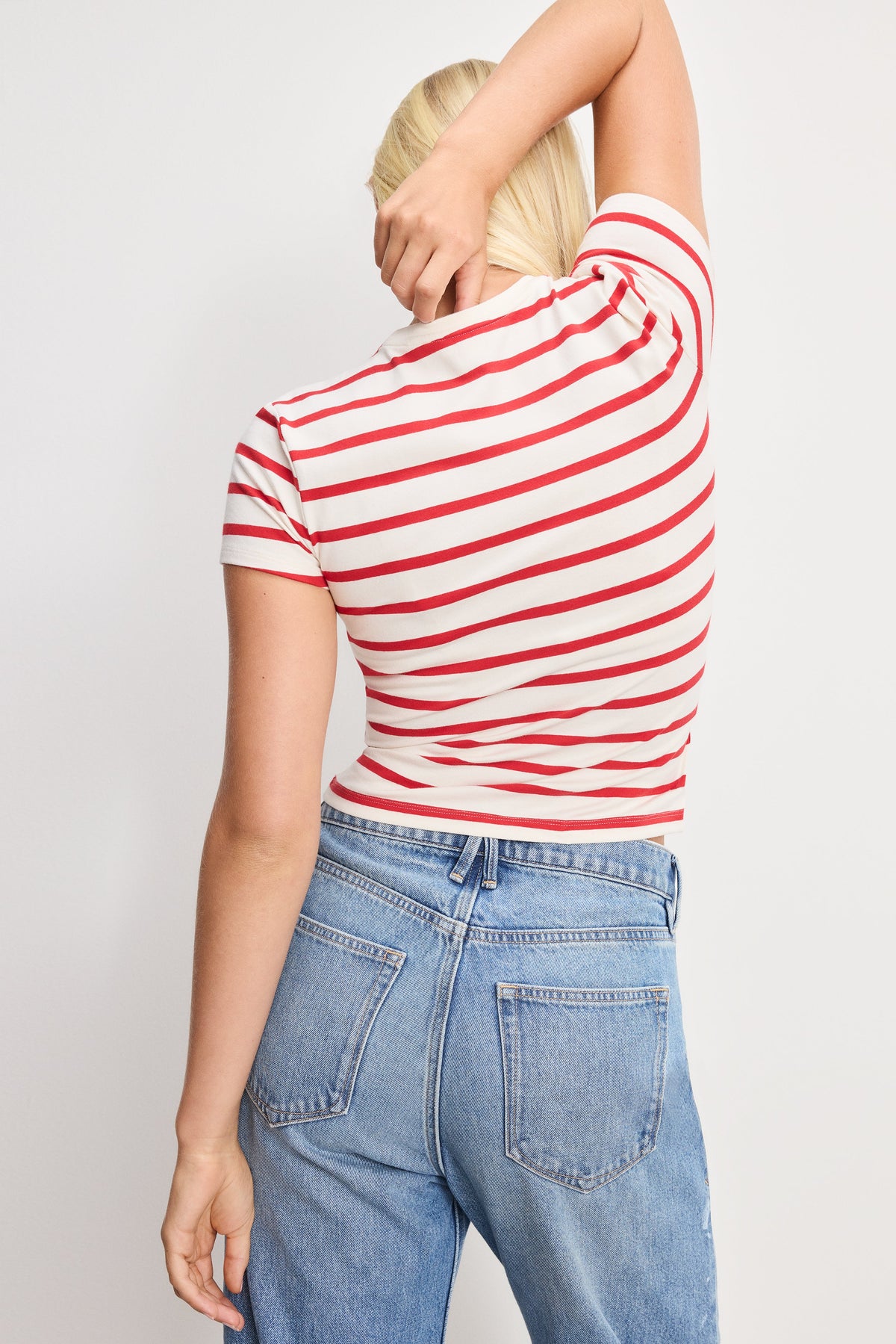 SUPER STRETCH BABY TEE ECRU &amp CHILI WIDE STRIPE
