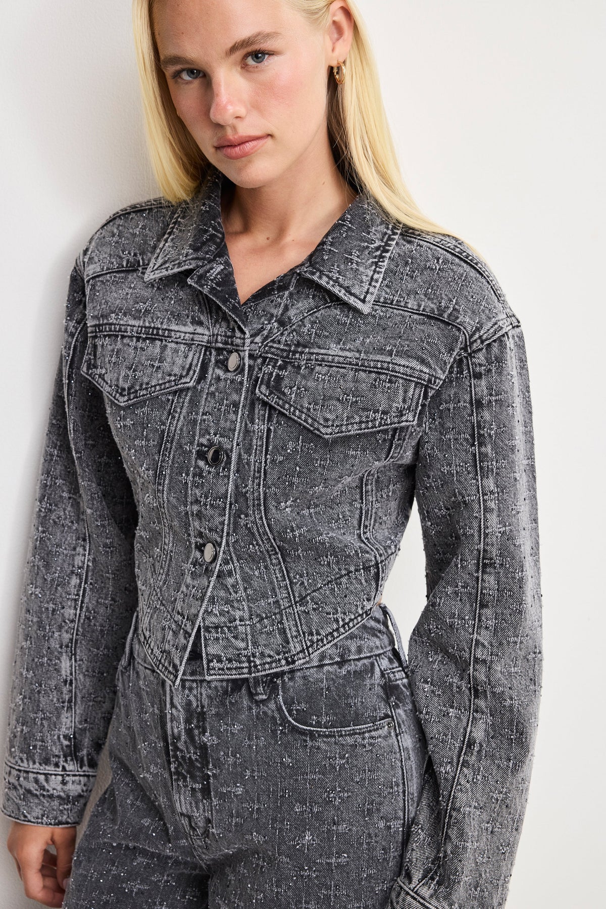 DOLLY CRYSTAL DENIM JACKET BLACK415