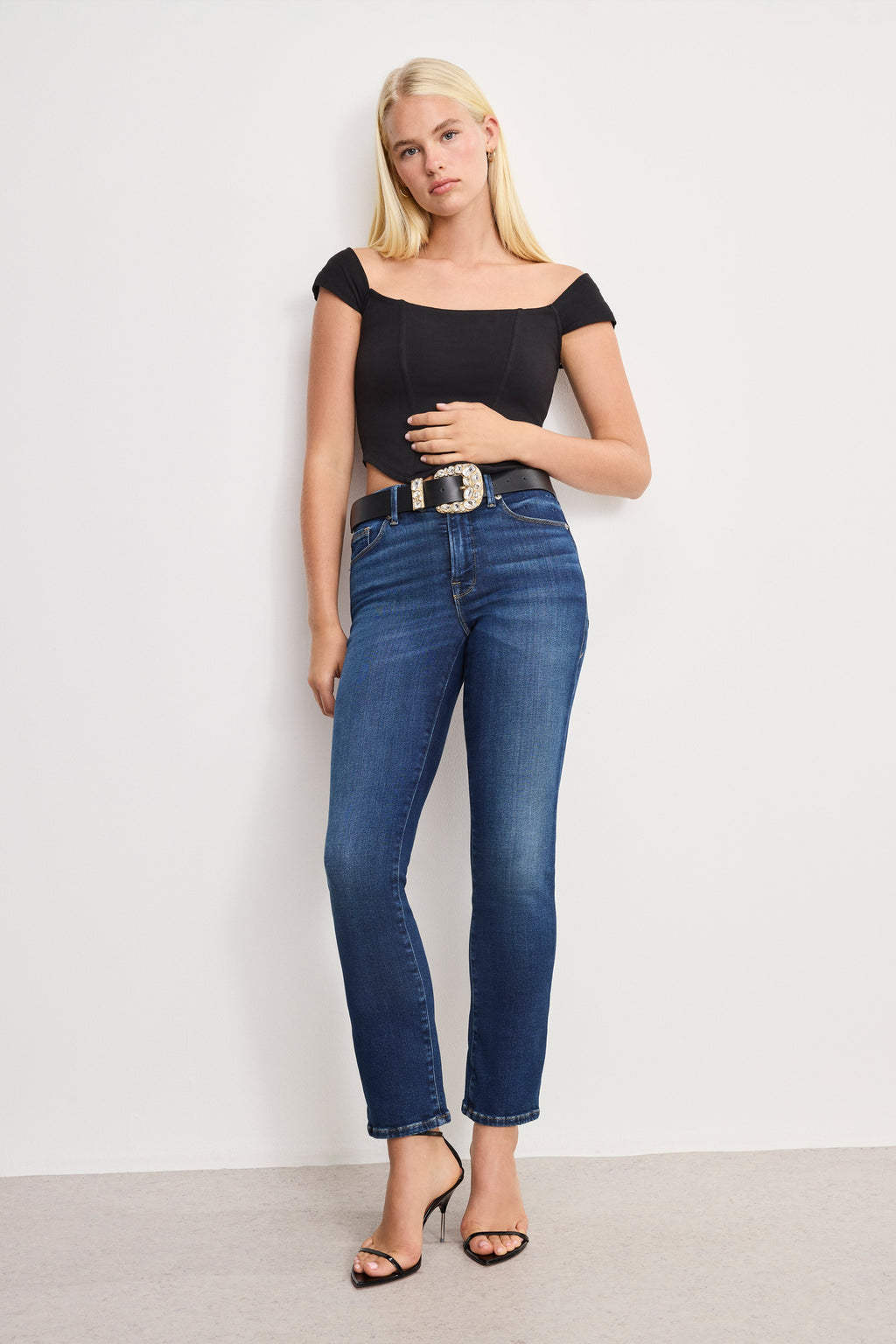 DOLLY CLASSIC CRYSTAL LEATHER BELT BLACK001