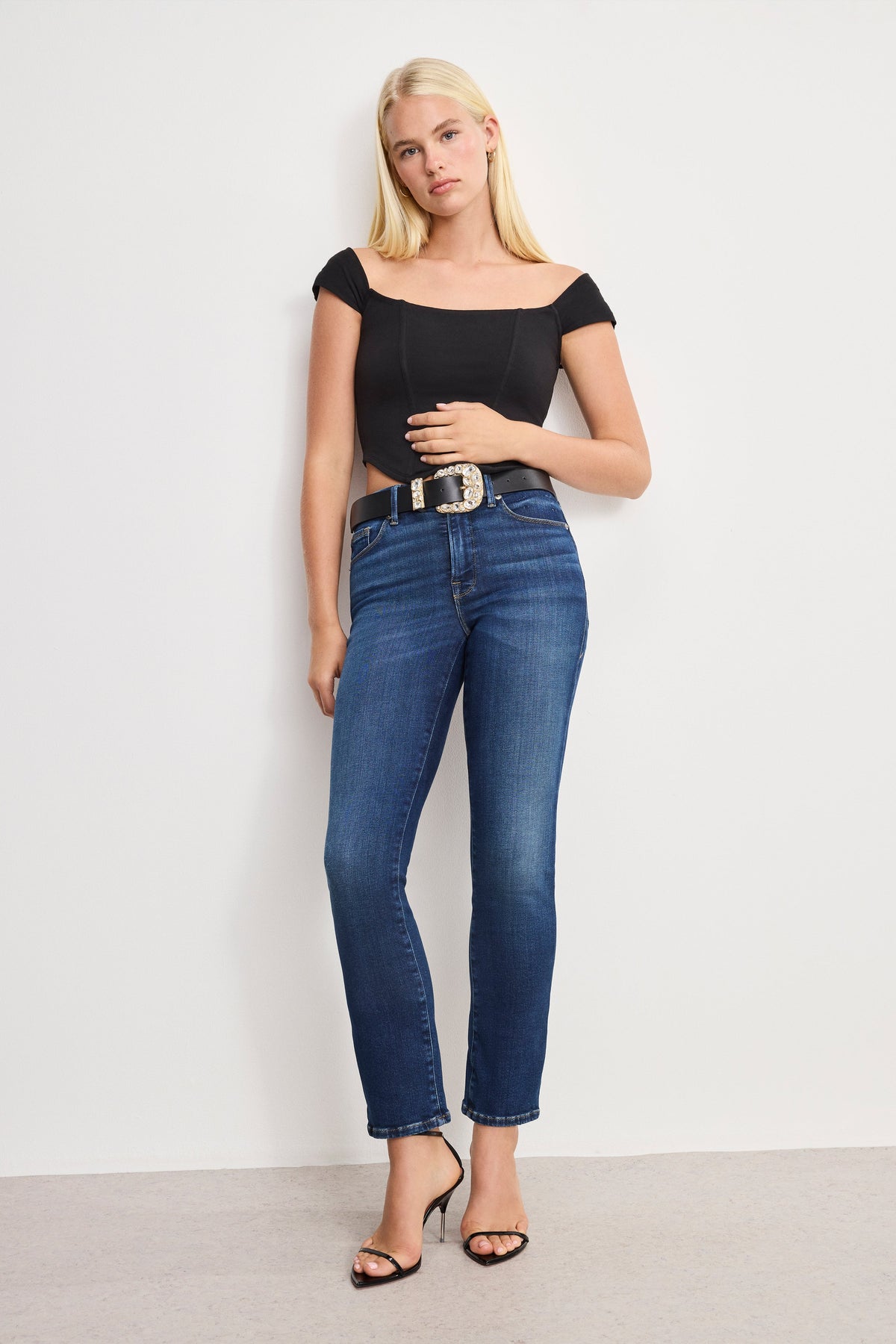 DOLLY CLASSIC CRYSTAL LEATHER BELT BLACK001