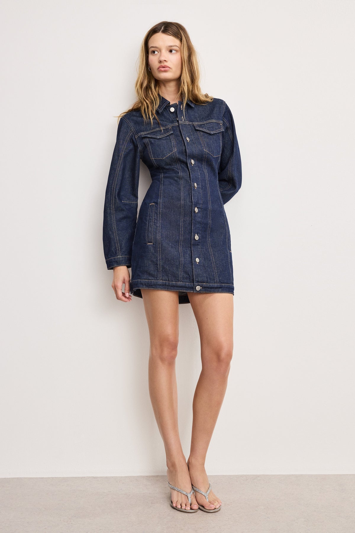 BARREL LONG SLEEVE MINI DRESS INDIGO982