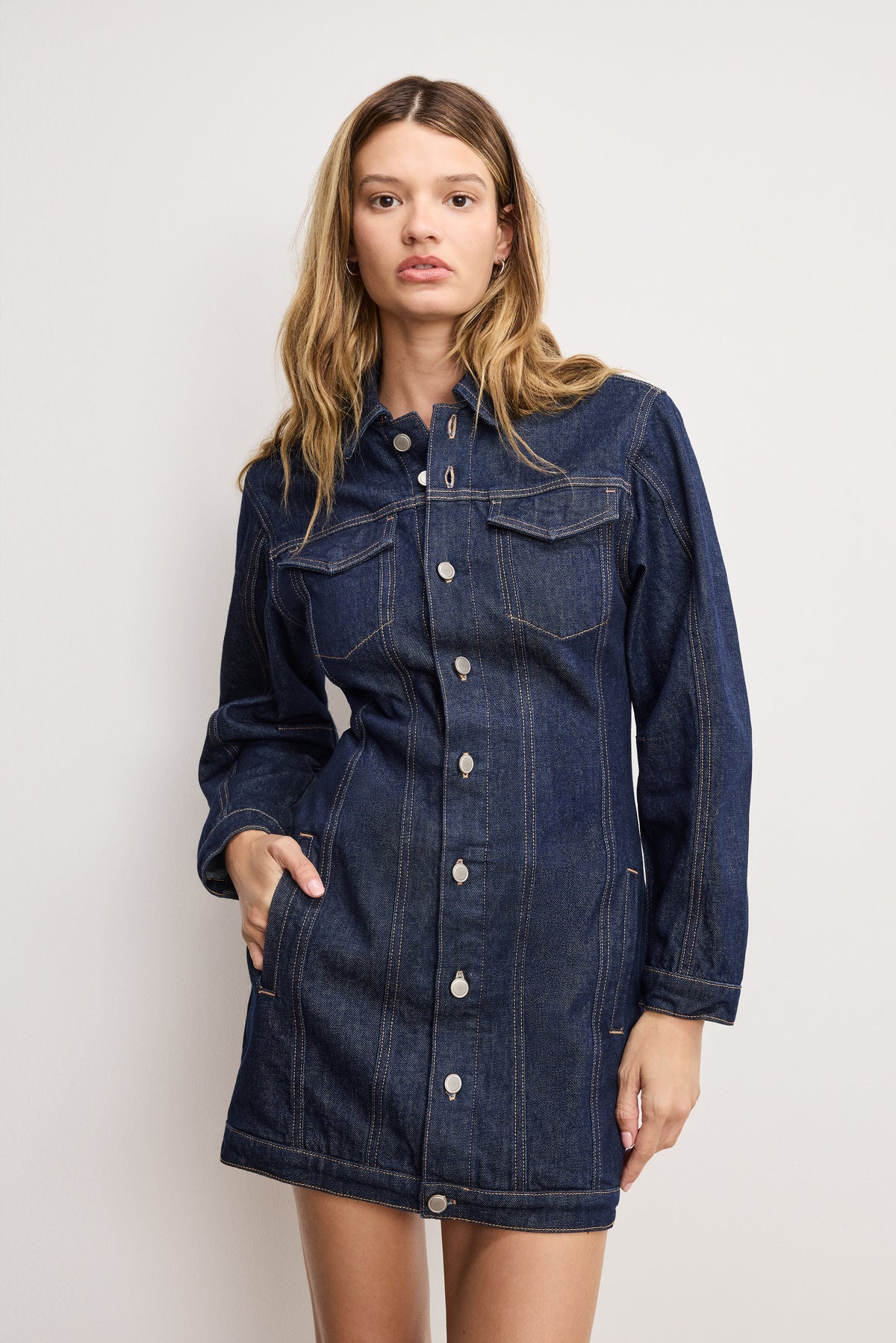 BARREL LONG SLEEVE MINI DRESS INDIGO982