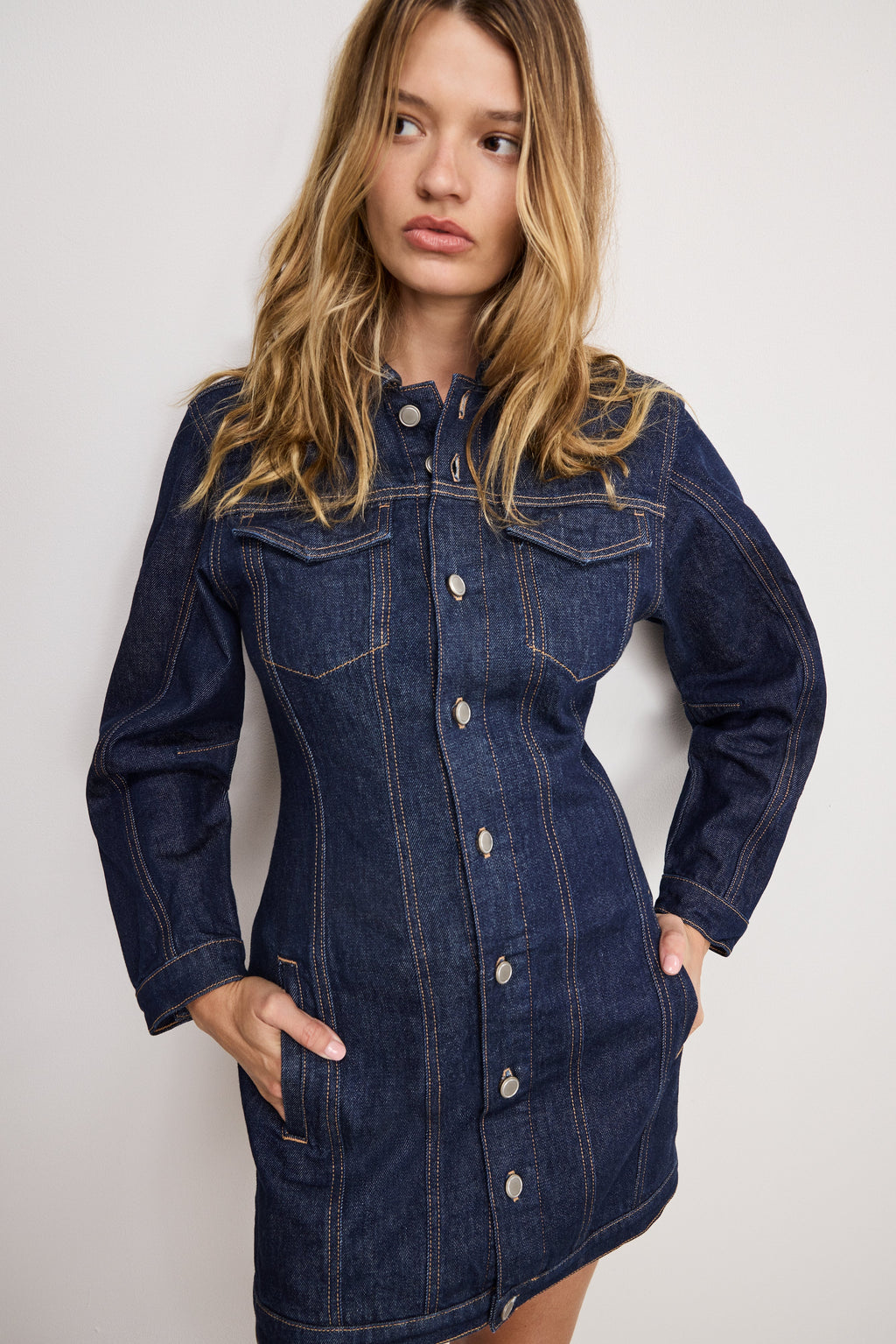 BARREL LONG SLEEVE MINI DRESS INDIGO982
