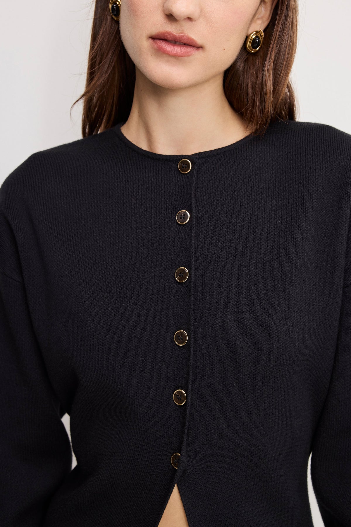 EXAGGERATED SLEEVE CARDIGAN SWEATER BLACK001