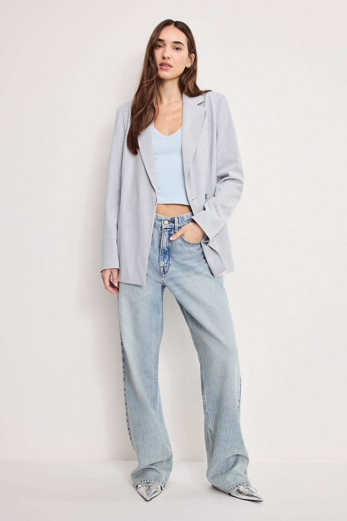 ESSENTIAL SUITING BELTED BLAZER CROSSHATCH GREY