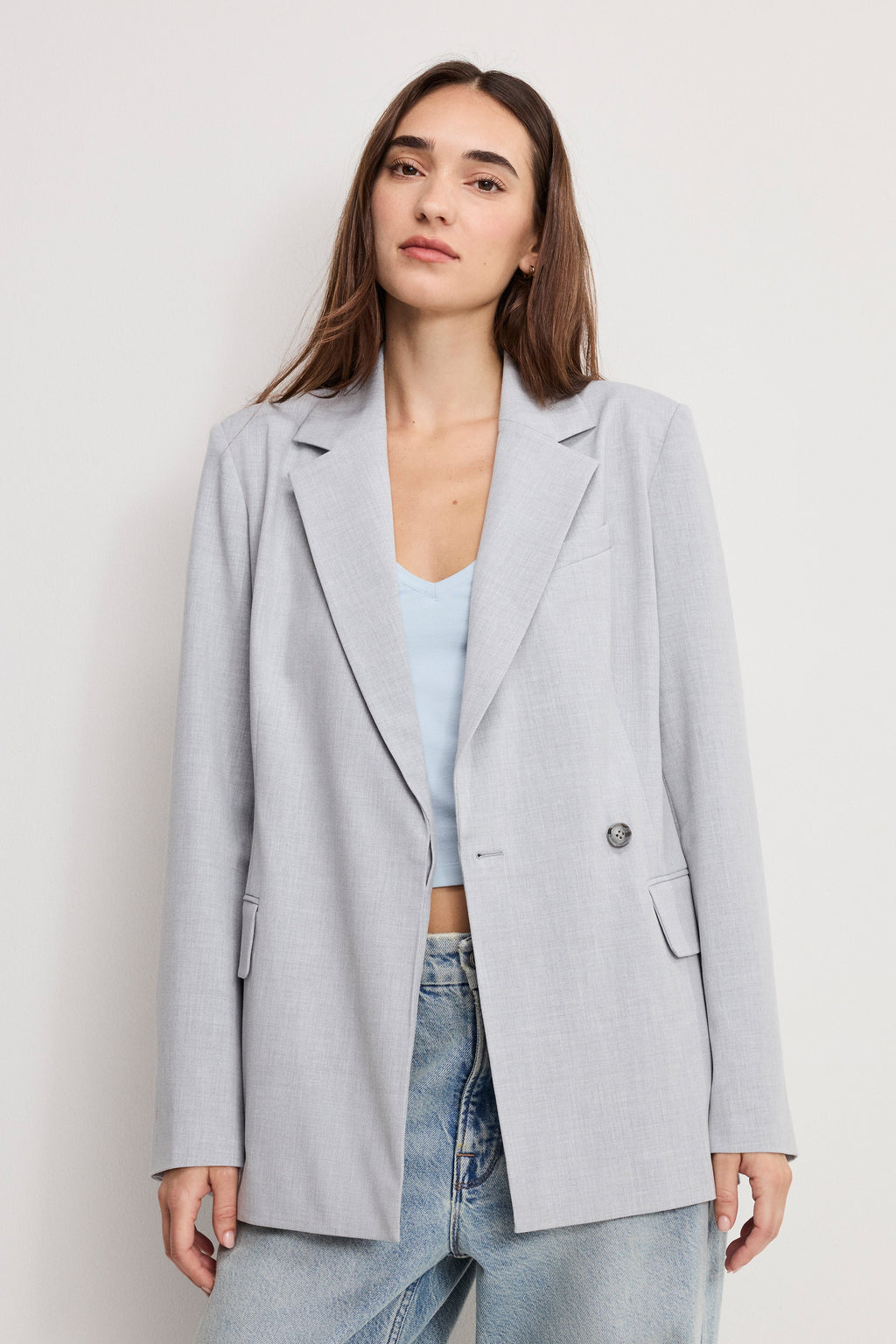 ESSENTIAL SUITING BELTED BLAZER CROSSHATCH GREY